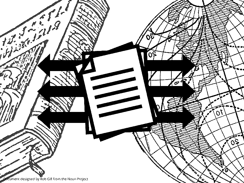Diagram: a document radiating outward in all directions toward a globe