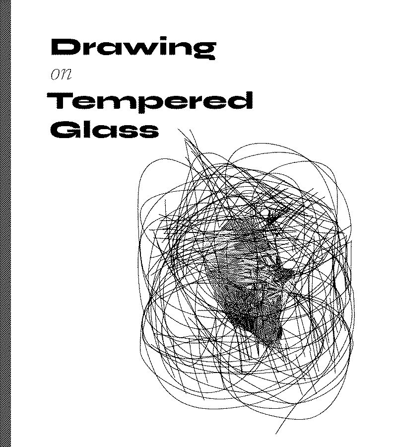 Book cover for Drawing on Tempered Glass: bold title type over a tangled scribble drawing